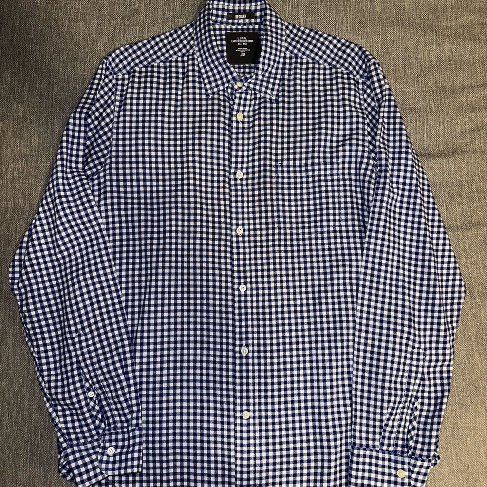 Large Men’s Checkered Blue Button Down